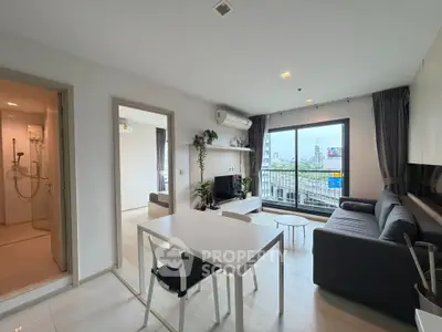 Modern living room with balcony view in a stylish apartment