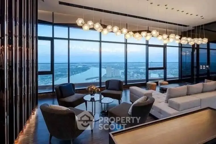 Luxurious living room with panoramic city view and modern decor