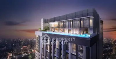 Luxurious rooftop pool with stunning cityscape view at sunset