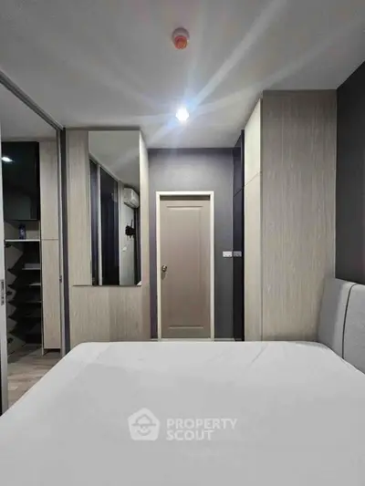 Modern bedroom with sleek design and built-in storage solutions