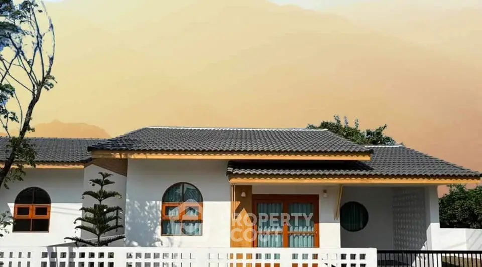 Charming single-story home with modern design and lush surroundings.