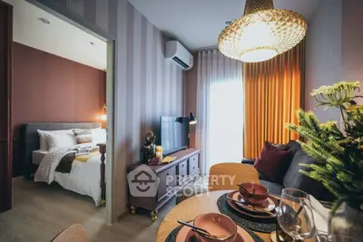 Stylish modern apartment interior with cozy living room and elegant bedroom