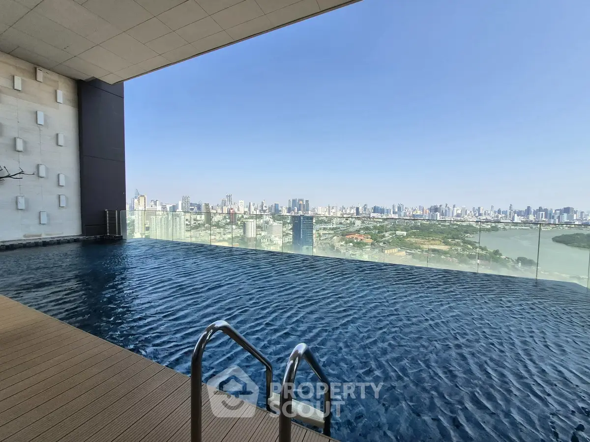 Stunning rooftop pool with panoramic city skyline view, perfect for luxury urban living.