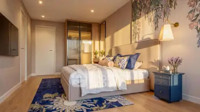 Luxurious bedroom with elegant decor and natural light