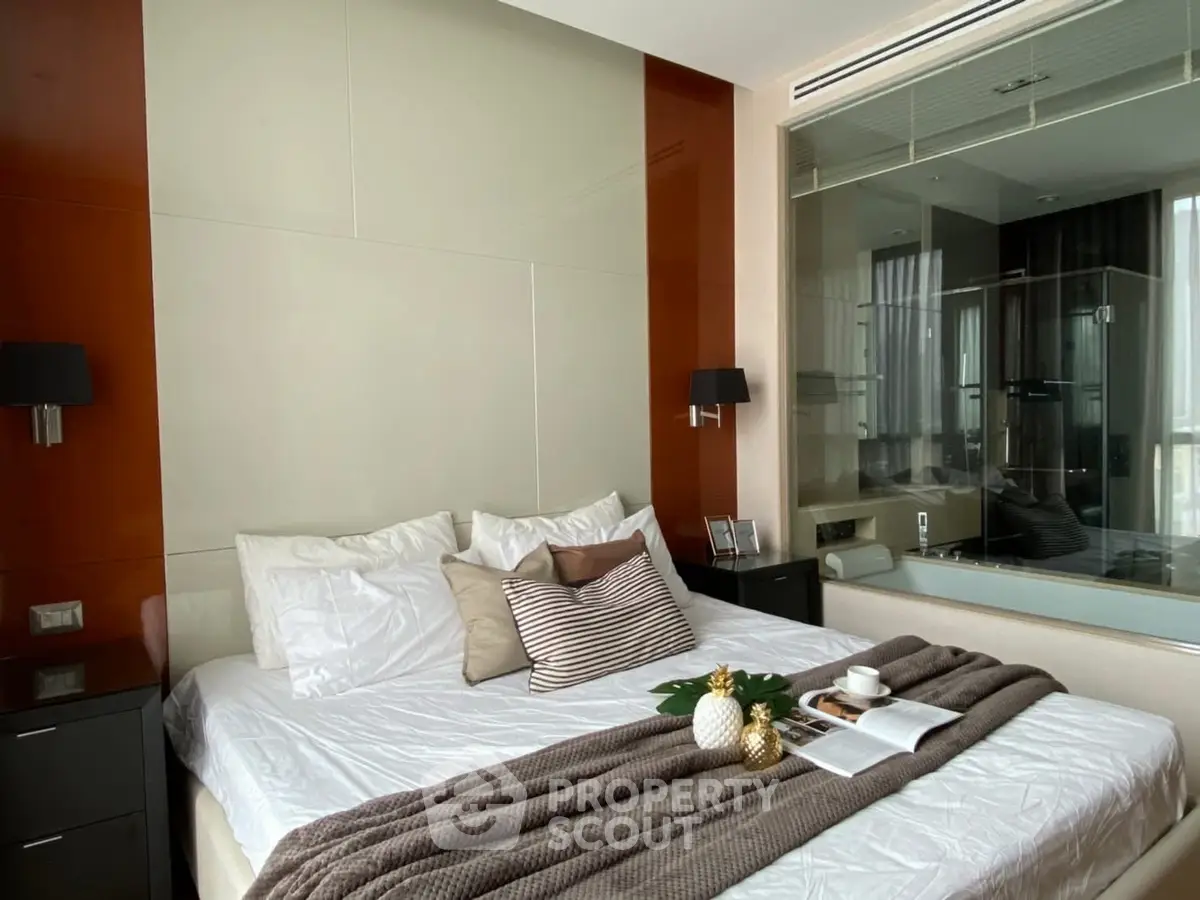Luxurious modern bedroom with elegant decor and cozy ambiance