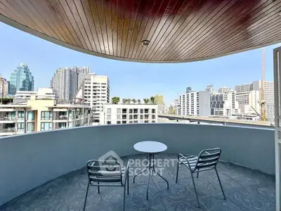 Spacious balcony with city skyline view, perfect for relaxation and enjoying urban living.