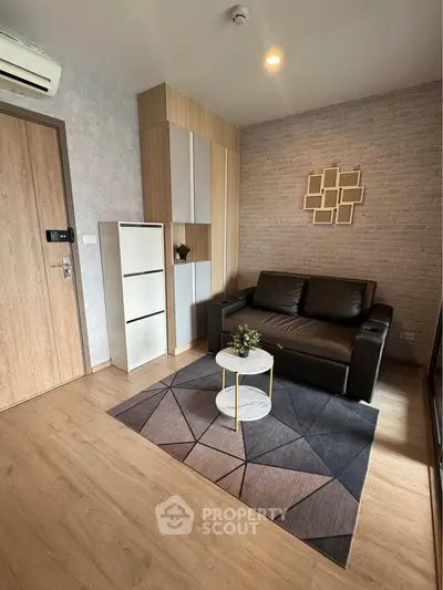 Modern living room with stylish decor and cozy seating area