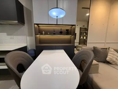 Modern living room with stylish furniture and elegant lighting
