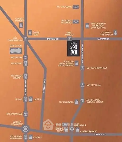 Map showing real estate location near MRT and BTS stations in Bangkok.