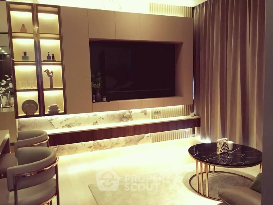 Luxurious modern living room with elegant lighting and stylish furniture