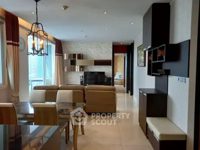 Luxurious open-plan living room with elegant dining area and modern decor