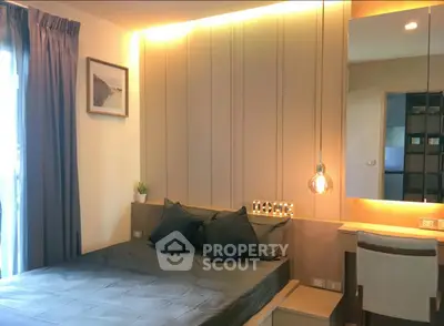 Cozy modern bedroom with stylish lighting and decor