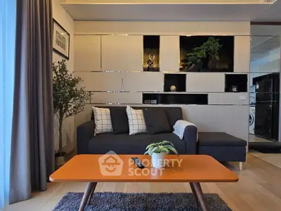 Modern living room with stylish decor and cozy sofa