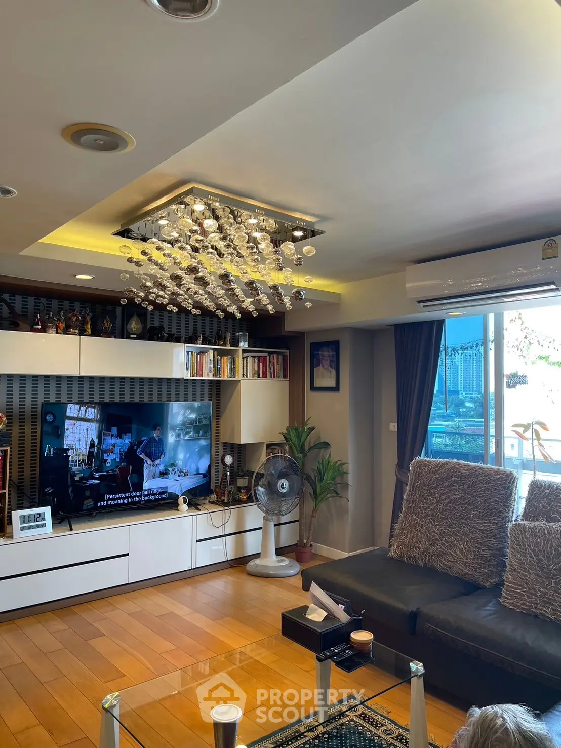 Stylish living room with modern decor and elegant lighting