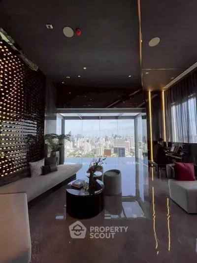 Luxurious living room with panoramic city view and elegant modern decor