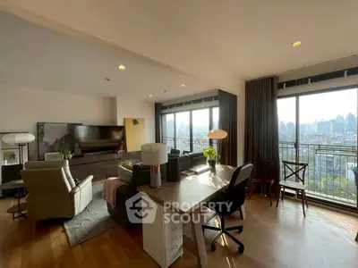 Spacious living room with city view and modern decor