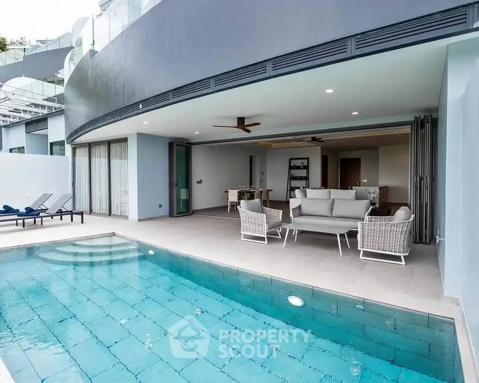 Luxurious modern villa with private pool and spacious outdoor living area, perfect for relaxation and entertainment.