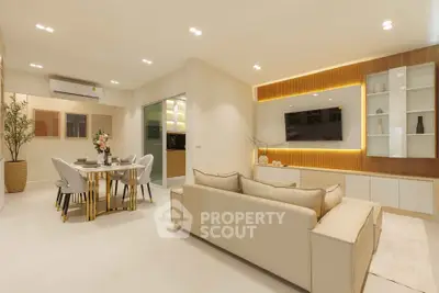 Luxurious modern living room with elegant dining area and stylish decor