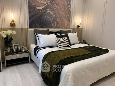 Luxurious bedroom with elegant decor and modern lighting