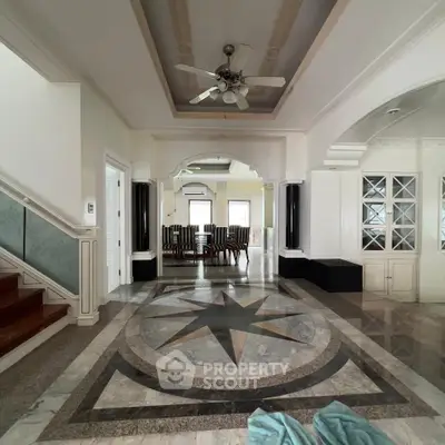 Luxurious interior with elegant marble flooring and stylish dining area