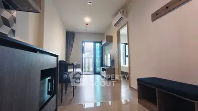 Modern living room with balcony view in stylish apartment