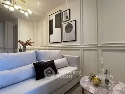 Elegant living room with modern decor and stylish wall art