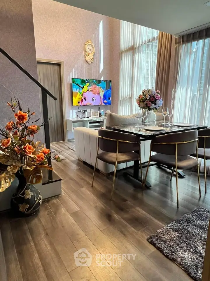 Luxurious modern living room with elegant dining area and stylish decor