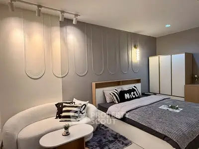 Modern bedroom with stylish decor and cozy ambiance
