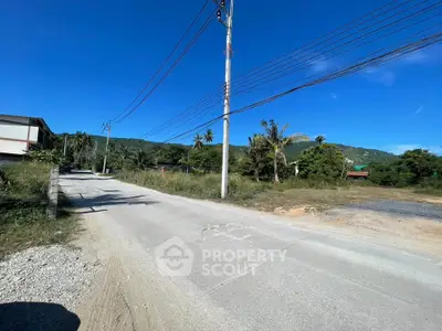 Scenic rural road with lush greenery and mountain views, perfect for serene living.