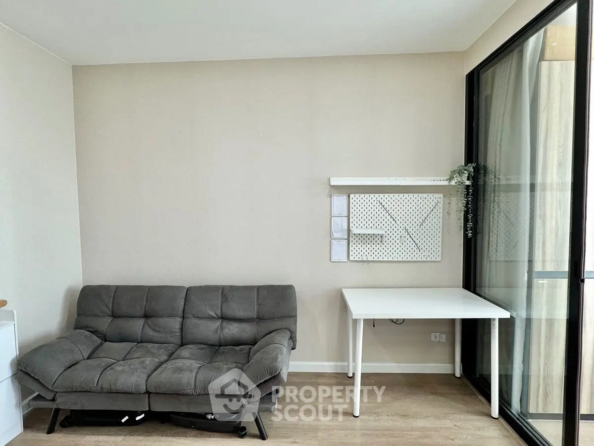 Modern living room with sleek sofa and minimalist decor