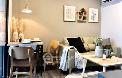 Chic modern living room with cozy dining area and stylish decor