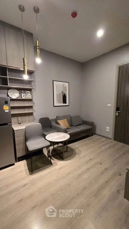 Modern living room with stylish decor and cozy seating area