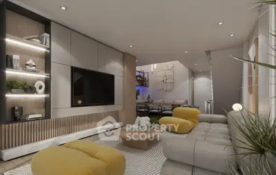 Modern living room with stylish decor and cozy seating area