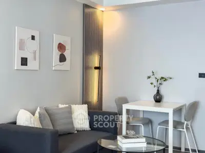 Modern living room with stylish decor and cozy seating area