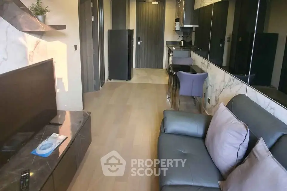 Modern living room with sleek furniture and stylish decor