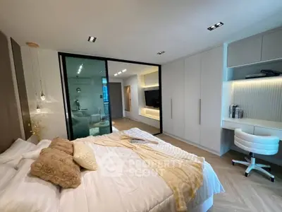Luxurious modern bedroom with elegant decor and built-in storage solutions