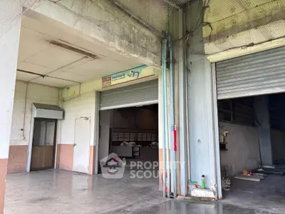 Spacious industrial warehouse with open roller doors and concrete flooring, ideal for storage or manufacturing.