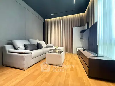 Modern living room with sleek furniture and ambient lighting