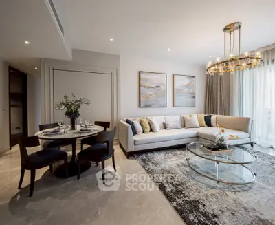 Luxurious modern living room with elegant chandelier and stylish decor