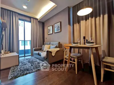 Cozy modern living room with stylish decor and dining area