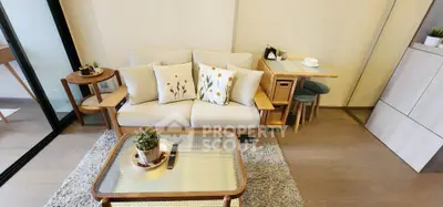 Charming living room with cozy sofa, stylish coffee table, and elegant decor in modern apartment.