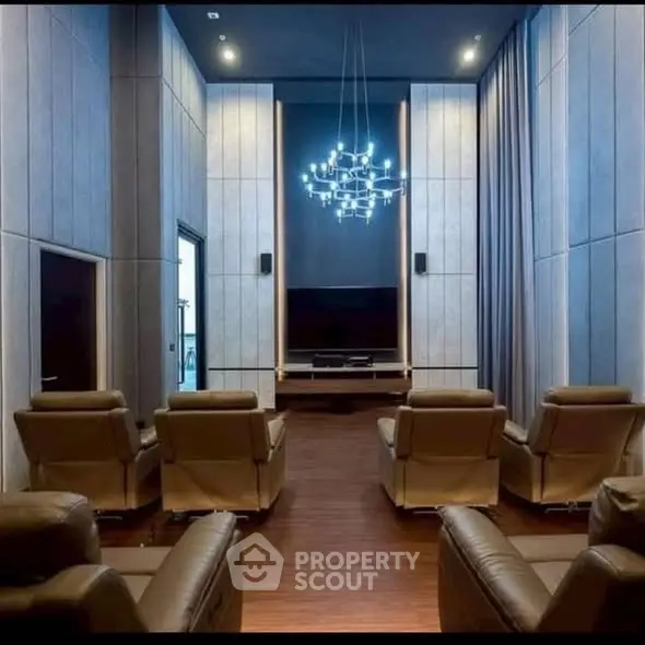 Luxurious home theater with modern seating and ambient lighting