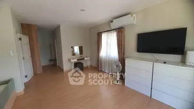 Spacious bedroom with modern decor and natural light