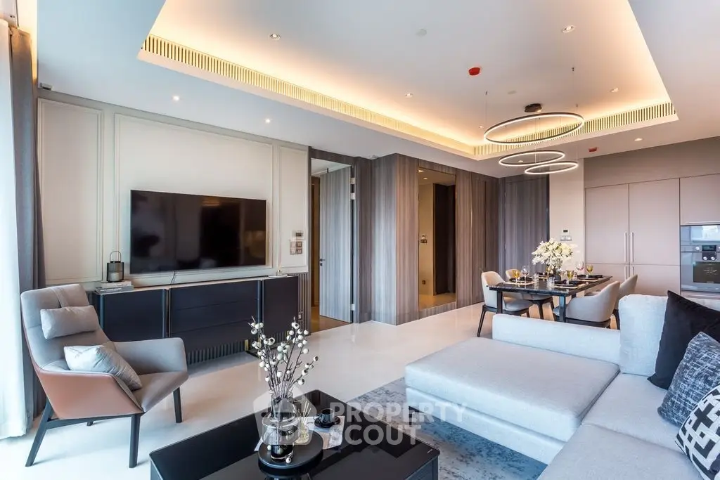 Luxurious modern living room with elegant dining area and stylish decor