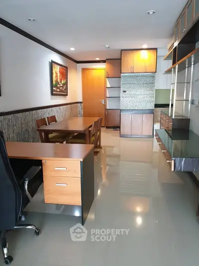 Modern apartment interior with sleek furniture and open layout