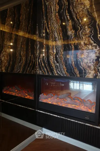 Luxurious modern fireplace with stunning marble wall design