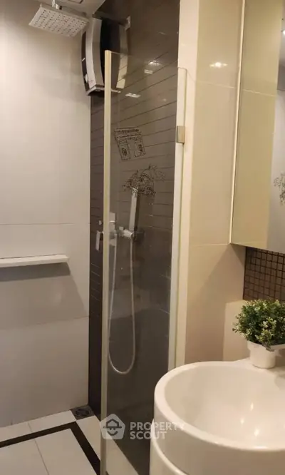 Modern bathroom with sleek shower and stylish fixtures