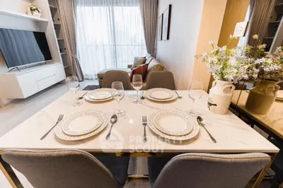 Elegant dining area with modern tableware in a stylish living room setting