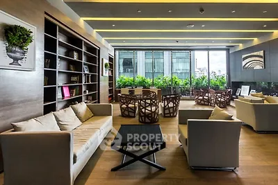 Luxurious modern living room with elegant furniture and city view, perfect for relaxation and entertainment.