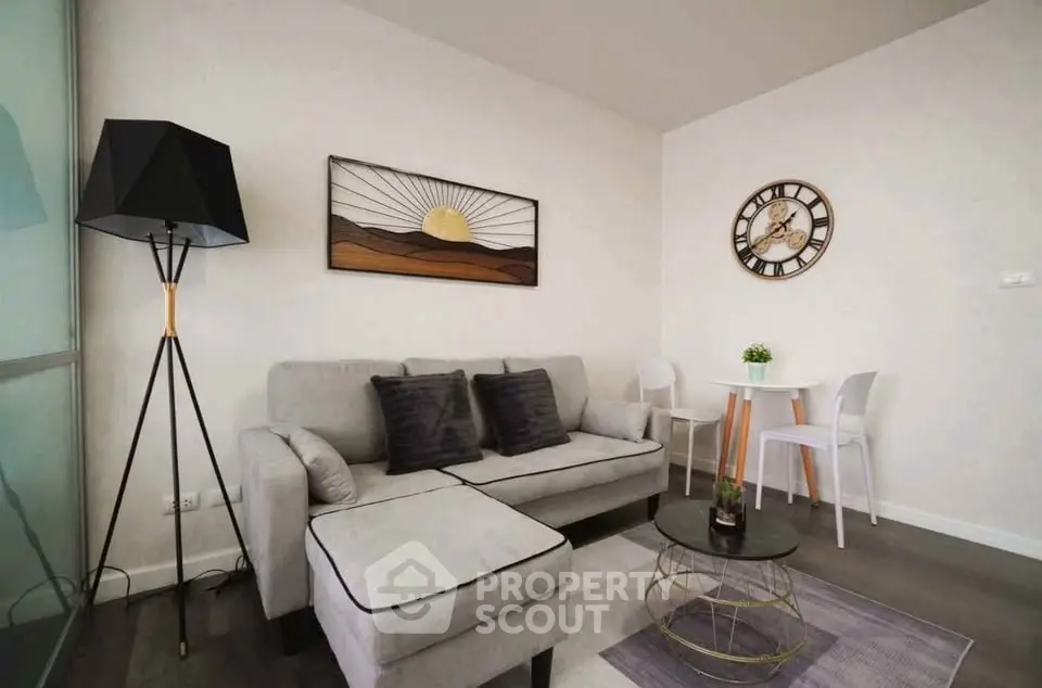 Modern living room with stylish decor and cozy seating area